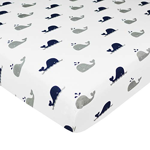 American Baby Company Printed 100% Natural Cotton Jersey Knit Fitted Pack N Play Playard Sheet, Navy Whale/Grey Zigzag, Soft Breathable, for Boys & Girls, Pack of 2, 27x39 Inch (Pack of 2)