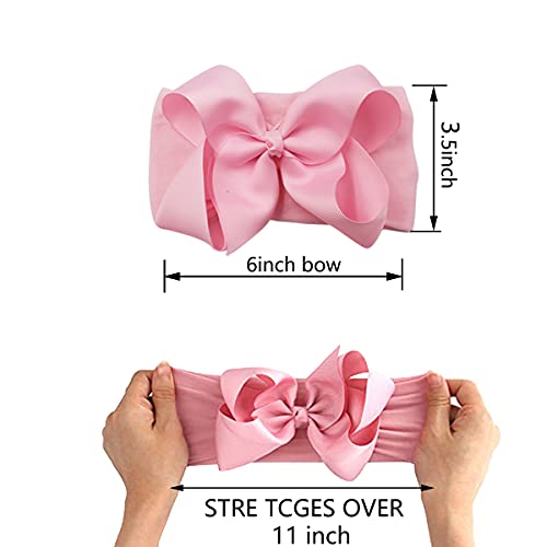 Yxiang 20pcs Baby Bows Headbands 6" Big Newborns Bows Elastics Nylon Hairbands Ribbon Bow Hair Accessories for Newborns Infants Toddlers Kids