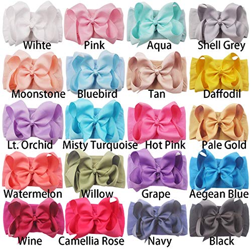 Yxiang 20pcs Baby Bows Headbands 6" Big Newborns Bows Elastics Nylon Hairbands Ribbon Bow Hair Accessories for Newborns Infants Toddlers Kids