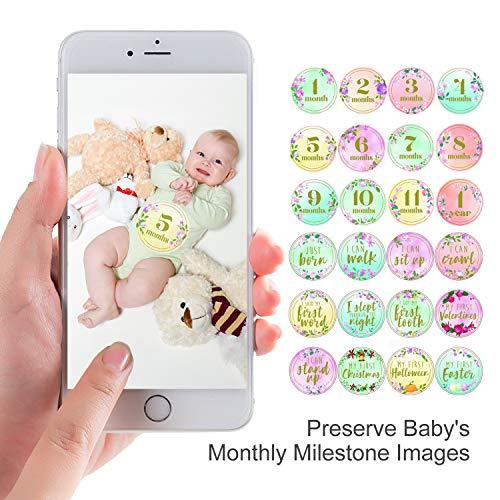 Baby Monthly Milestone Blanket | Floral Monthly Milestone Stickers, Premium Floral Wreath & Headband | Extra Soft Fleece Baby Photo Blankets for Newborn 1-12 Months for Girl and Boy