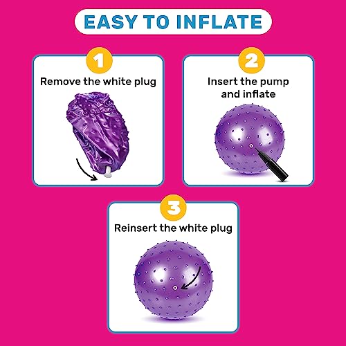 Bedwina Big Knobby Balls - (Pack of 5) 18 Inch Fun Bouncy Balls for Toddlers and Kids – Plus Added Hand Air Pump, Great for Tactile Sensory Balls, Spiky Stress Ball, Fidget Toys, and Party Favors