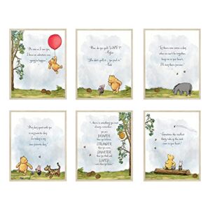 herzii prints classic winnie the pooh wall art decorations set of 6 8x10 inch - nursery playroom home decor - baby shower decorations