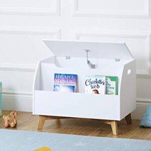 UTEX Children Toy Box with Front Book Storage Area, Kids Toy Storage Bench, White