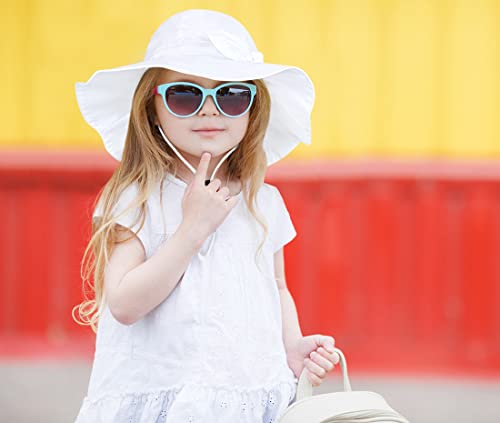 Baby Girl Sun Hat with UPF 50+ Outdoor Adjustable Beach Hat with Wide Brim Bucket Hats (0-6 Months, 1pcs-White, 0_Month)