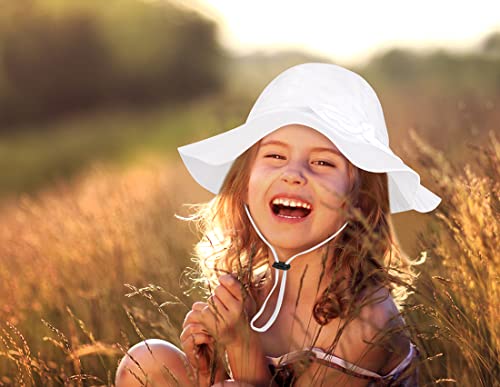 Baby Girl Sun Hat with UPF 50+ Outdoor Adjustable Beach Hat with Wide Brim Bucket Hats (0-6 Months, 1pcs-White, 0_Month)