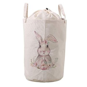 LifeCustomize Large Laundry Basket Hamper Floral Rabbit Bunny Collapsible Drawstring Round Clothing Storage Baskets Nursery Baby Toy Organizer