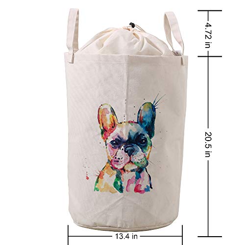 LifeCustomize Large Laundry Basket Hamper French Bulldog Collapsible Drawstring Round Clothing Storage Baskets Nursery Baby Toy Organizer