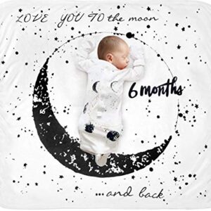 Baby Monthly Milestone Blanket Moon - Neutral Personalized Month Blanket for Boy Girl Newborn Soft Plush Fleece Photography Background Bonus Felt Milestone Number Set Large