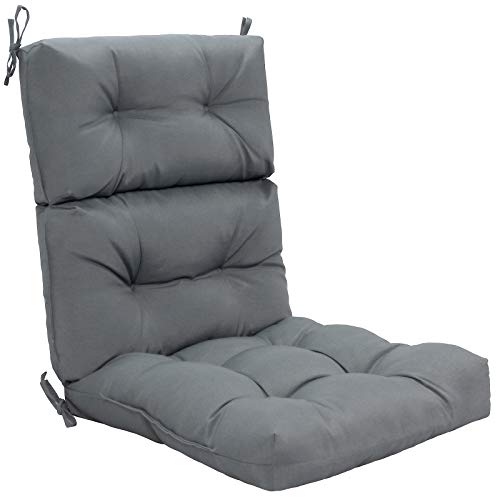 Giantex Tufted Outdoor Patio Chair Cushion 4.5", High Back Chair Cushion with 4 String Ties, Patio Seat Cushion for Swing Bench Wicker Seat Chair (Gray)