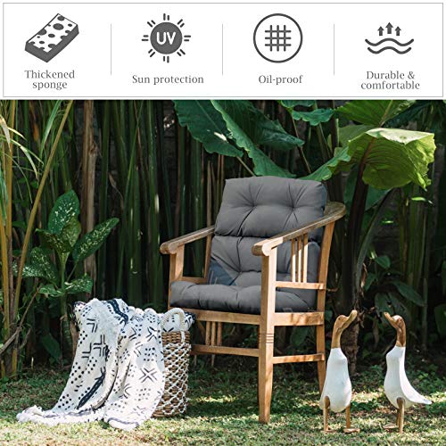 Giantex Tufted Outdoor Patio Chair Cushion 4.5", High Back Chair Cushion with 4 String Ties, Patio Seat Cushion for Swing Bench Wicker Seat Chair (Gray)