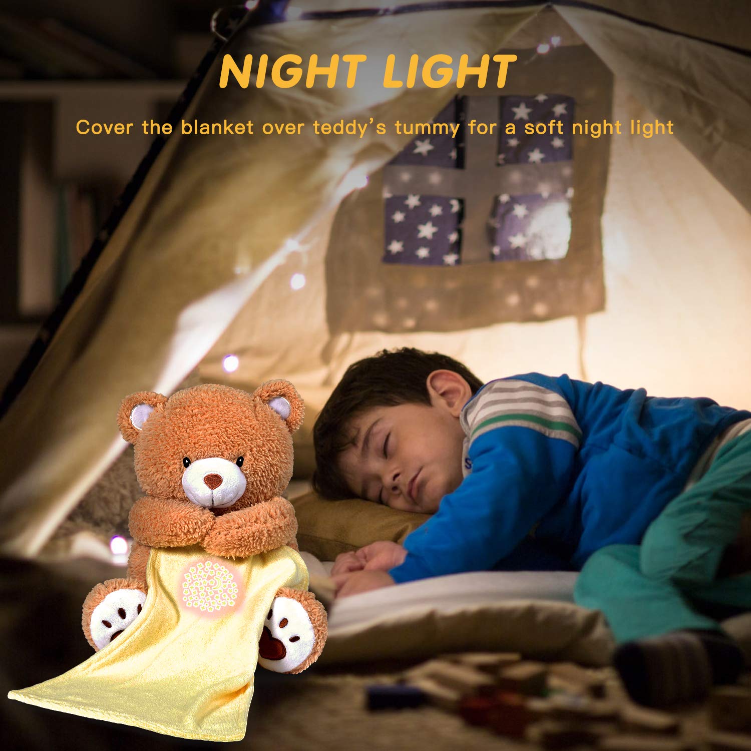 BEREST Baby Sleep Soother Happy Bear, Mom's Heartbeat Bear Lullabies & Shusher White Noise Machine, Nursery Decor Night Light Projector, Toddler Crib Sleeping Aid, Baby Shower Gifts Portable Teddy