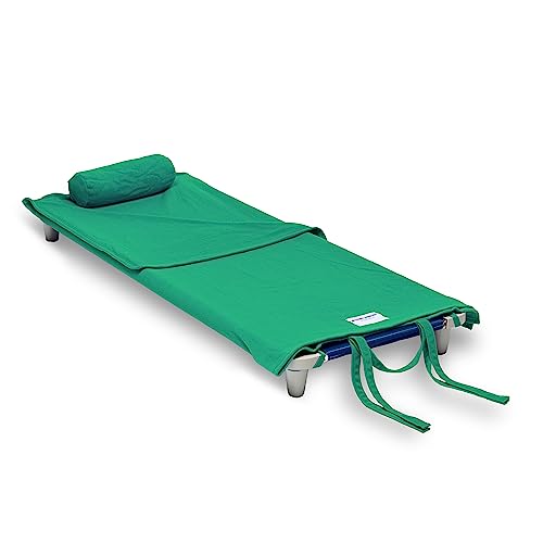 ROLLEE POLLEE Nap Sac Roll Up Napping Blanket with Attached Pillow for Preschool/Daycare, Super Soft with Elastic Straps, Fits Most Mats and Cots (Green)