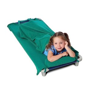 ROLLEE POLLEE Nap Sac Roll Up Napping Blanket with Attached Pillow for Preschool/Daycare, Super Soft with Elastic Straps, Fits Most Mats and Cots (Green)