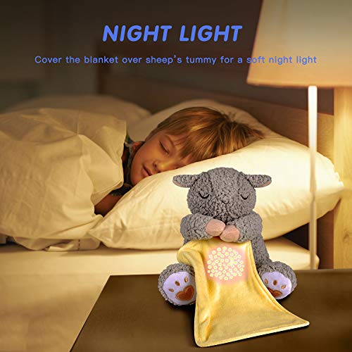 BEREST Rechargeable Dreamy Sheep, Baby Cry Sensor Mom's Heartbeat Lullabies & Shusher White Noise Machine, Nursery Decor Night Light Projector, Toddler Crib Sleeping Aid, Baby Shower Gifts Portable