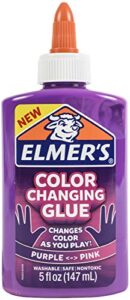elmer's color changing liquid glue | makes slime that changes color as you play, pink to purple, 5 oz.
