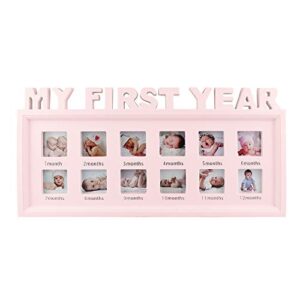 estamico my first year frame baby picture keepsake frame for photo memories, pink