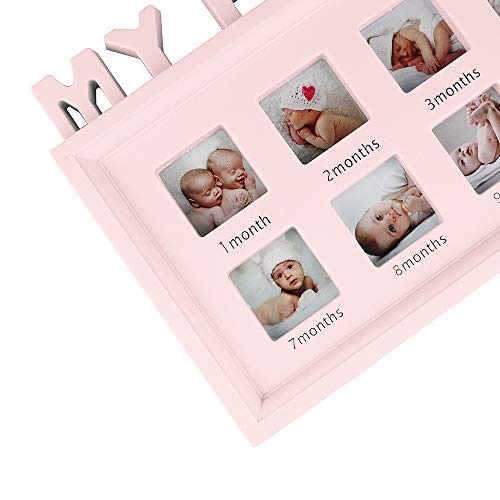 ESTAMICO My First Year Frame Baby Picture Keepsake Frame for Photo Memories, Pink