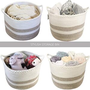 Cotton Rope Basket for Living Room Blanket Storage - Kids Playroom Storage Organizer - Woven Nursery Laundry Basket for Clothes, Bathroom Towels, Toys - Home Decorations Bins - Extra Large 20"D x 13"H