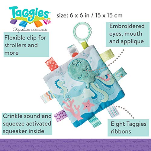 Taggies Crinkle Me Toy with Baby Paper & Squeaker, 6.5 X 6.5", Sleepy Seas Octopus