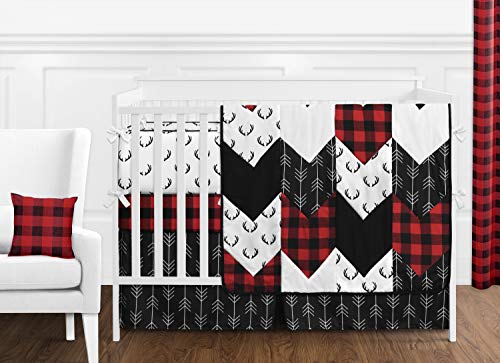 Sweet Jojo Designs Woodland Buffalo Plaid Baby Kid Clothes Laundry Hamper - Red and Black Rustic Country Lumberjack