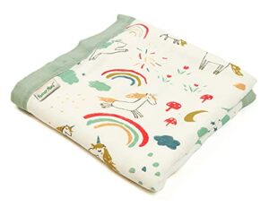 muslin soft swaddle blankets, muslin quilt baby blanket for boy girl toddler daycare, multiple layer swaddle wrap, 70% bamboo 30% cotton, practical size 43x45inchs (rainbow unicorn)