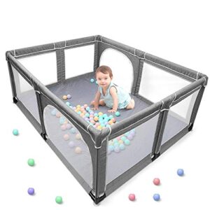 yobest baby playpen, infant playard with gates, sturdy safety playpen with soft breathable mesh, indoor & outdoor toddler play pen activity center for babies, kids, toddlers dark grey