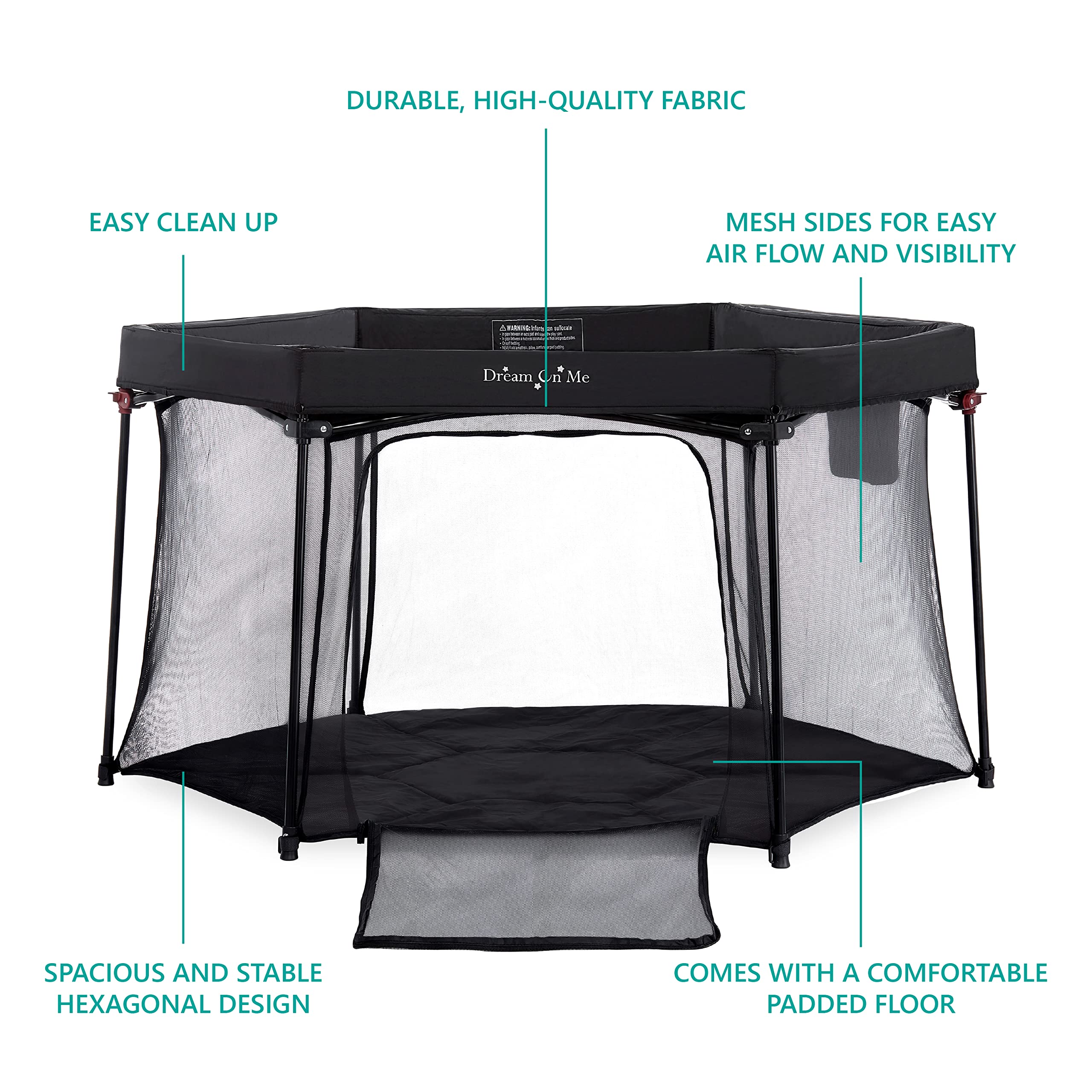 Dream On Me Onyx Playpen in Black, Baby Playpen, Portable and Lightweight, Playpen for Babies and Toddler - Comes with A Comfortable Padded Floor