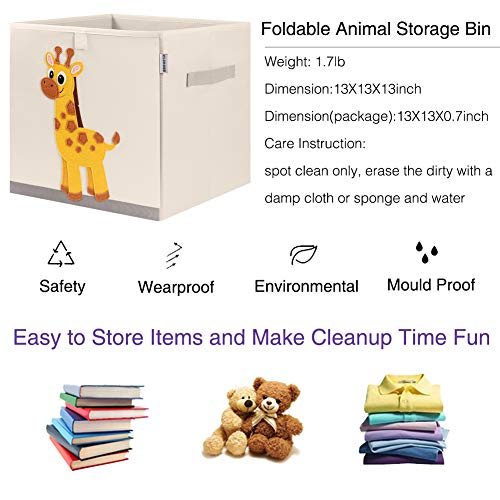 CLCROBD Foldable Animal Cube Storage Bins Fabric Toy Box/Chest/Organizer for Kids Nursery, 13 inch (Elegant Giraffe)