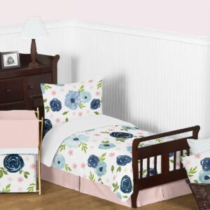 Sweet Jojo Designs Navy Blue and Pink Watercolor Floral Foldable Fabric Storage Cube Bins Boxes Organizer Toys Kids Baby Childrens - Set of 2 - Blush, Green and White Shabby Chic Rose Flower