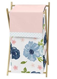 sweet jojo designs navy blue and pink watercolor floral baby kid clothes laundry hamper - watercolor floral shabby chic rose flower collection