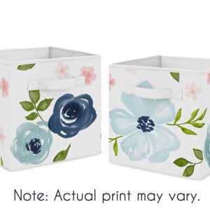 Sweet Jojo Designs Navy Blue and Pink Watercolor Floral Foldable Fabric Storage Cube Bins Boxes Organizer Toys Kids Baby Childrens - Set of 2 - Blush, Green and White Shabby Chic Rose Flower