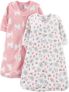 simple joys by carter's unisex babies' microfleece sleepbag wearable blanket, pack of 2, pink cat/white animal, 0-3 months