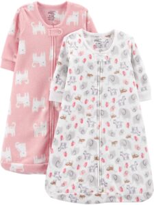 simple joys by carter's unisex babies' microfleece sleepbag wearable blanket, pack of 2, pink cat/white forest animals, 3-6 months