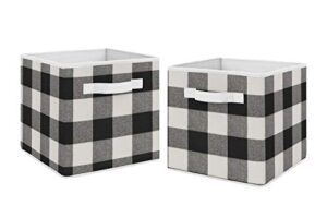 sweet jojo designs buffalo plaid foldable fabric storage cube bins boxes organizer toys kids baby childrens - set of 2 - black and white check rustic woodland flannel