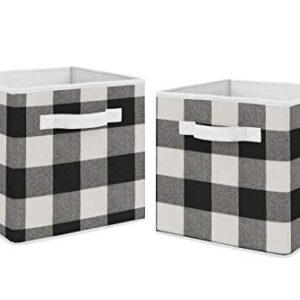 Sweet Jojo Designs Buffalo Plaid Foldable Fabric Storage Cube Bins Boxes Organizer Toys Kids Baby Childrens - Set of 2 - Black and White Check Rustic Woodland Flannel