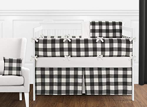 Sweet Jojo Designs Buffalo Plaid Foldable Fabric Storage Cube Bins Boxes Organizer Toys Kids Baby Childrens - Set of 2 - Black and White Check Rustic Woodland Flannel