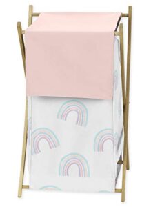 sweet jojo designs pastel rainbow baby kid clothes laundry hamper - blush pink, purple, teal, blue and white