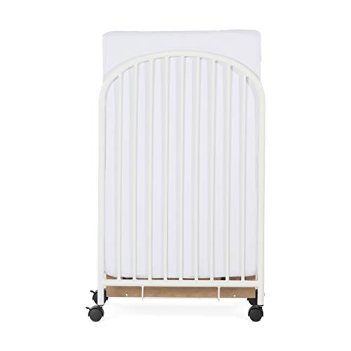 Child Craft Sweet Dreamer Arched Compact Portable Folding Metal Crib with Locking Wheels, White