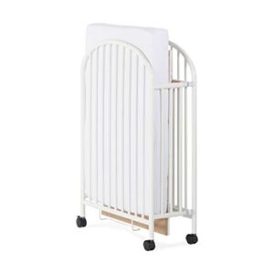 Child Craft Sweet Dreamer Arched Compact Portable Folding Metal Crib with Locking Wheels, White