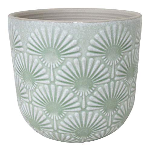 Amazon Brand – Stone & Beam Large Fan-Embossed Planter, 7.5"H, Seafoam Green