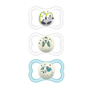 mam air night & day baby pacifier, for sensitive skin, glows in the dark, 3 pack, 6-16 months, unisex,3 count (pack of 1)