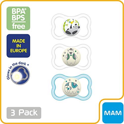 MAM Air Night & Day Baby Pacifier, For Sensitive Skin, Glows in the Dark, 3 Pack, 6-16 Months, Unisex,3 Count (Pack of 1)