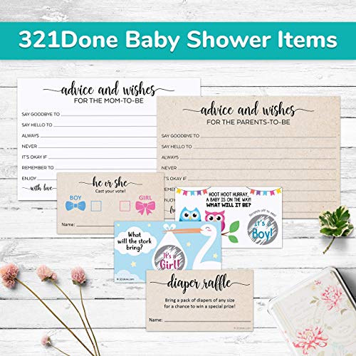 321Done Advice and Wishes for the Parents-to-Be Cards Tan, 4x6, Made in USA, Fun Simple Cute Baby Shower Advice Game for Mom, Dad to Be, 50 Cards