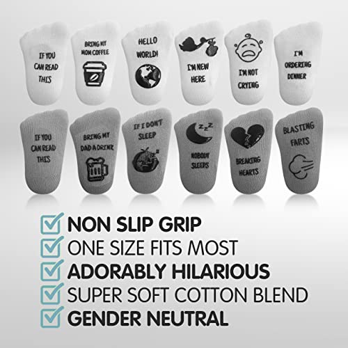Baby Socks Gift Set for Boys & Girls - 6 Hilarious Gender Neutral Designs Perfect for Baby Shower - Cute Newborn Baby Socks for Baby Registry Search
