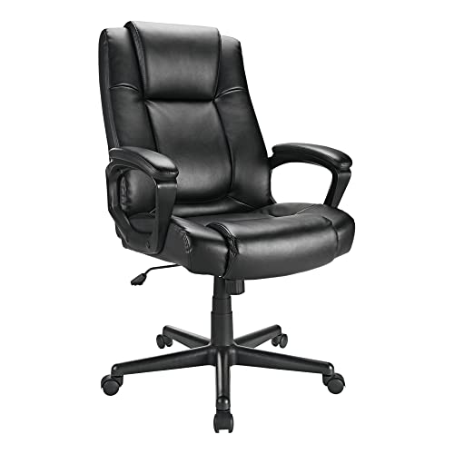 Realspace® Hurston Bonded Leather High-Back Executive Chair, Black, BIFMA Certified