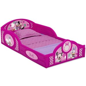delta children disney minnie mouse plastic sleep and play toddler bed with attached guardrails