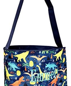 Personalized with Name Dinosaur Easter Basket Bucket Fabric Tote Bag Toy BIn - Great Embroidered Gift for Boy or Girl