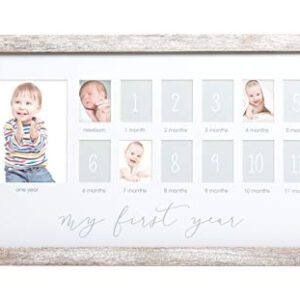 Pearhead My First Year Photo Moments Baby Keepsake Picture Frame, 0-12 Months Baby Photos, Father’s Day Accessory, Gender-Neutral Baby Milestone Nursery Décor, 13 Photo Inserts, Distressed Wood