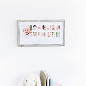 Pearhead My First Year Photo Moments Baby Keepsake Picture Frame, 0-12 Months Baby Photos, Father’s Day Accessory, Gender-Neutral Baby Milestone Nursery Décor, 13 Photo Inserts, Distressed Wood