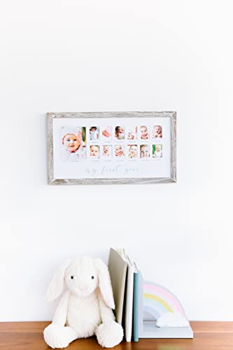 Pearhead My First Year Photo Moments Baby Keepsake Picture Frame, 0-12 Months Baby Photos, Father’s Day Accessory, Gender-Neutral Baby Milestone Nursery Décor, 13 Photo Inserts, Distressed Wood